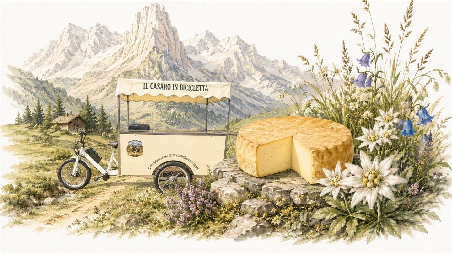 Il Casaro in Bicicletta tra montagne, formaggio e fiori alpini